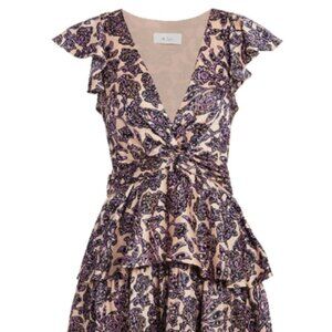 NWT - A.L.C. Viera Twist-Front Mini Dress Pink Floral Print Hammered Silk Size 8